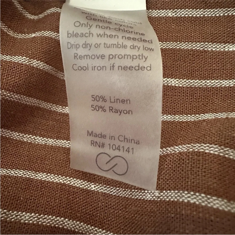 CALIA Womens Medium Brown Button Down Shirt Long Sleeve Linen Rayon Tunic Beach - Picture 14 of 14